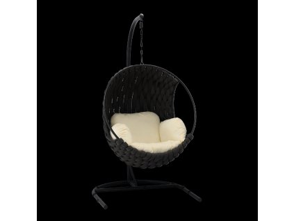 ZÁVESNÉ KRESLO TABANI - ČIERNE, TMAVOSIVÝ VANKÚŠ, ČIERNY RÁM *0039