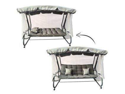 ZÁHRADNÁ HOJDAČKA S MOSKYTIÉROU 220 x 130 x 175 CM SIVÁ S FUNKCIOU LEHÁTKA *0954