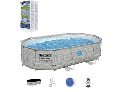 OVÁLNY RÁMOVÝ BAZÉN RATTAN 4,88 x 3,05 x 1,07 M (BAZÉN, PIESKOVÝ FILTER, REBRÍK, POKRÝVKA, DÁVKOVAČ) *6950