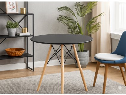OKRÚHLY STÔL NA DREVENÝCH NOHÁCH - ČIERNY *1187