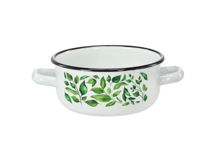 SMALTOVANÝ HRNIEC S DVOMA UCHAMI 1,5 L 16 CM BIELY FIKUS *9129