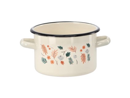 SMALTOVANÝ HRNIEC 2 L 16 CM KRÉMOVÝ LISTY *2341