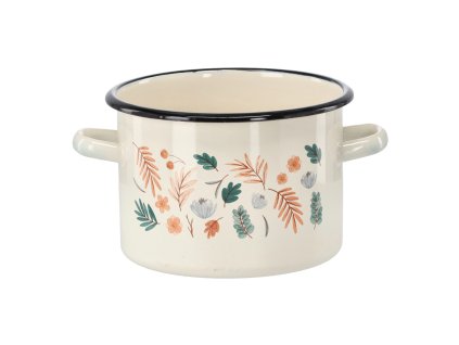 SMALTOVANÝ HRNIEC 3 L 18 CM KRÉMOVÝ LISTY *2365
