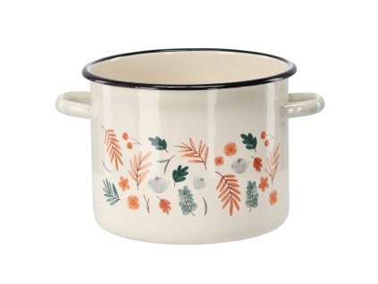 SMALTOVANÝ HRNIEC 5,5 L 22 CM KRÉMOVÝ LISTY *2402