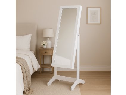 SKRINKA NA ŠPERKY SO ZRKADLOM BIELA 34 x 35,5 x 120 cm *8119