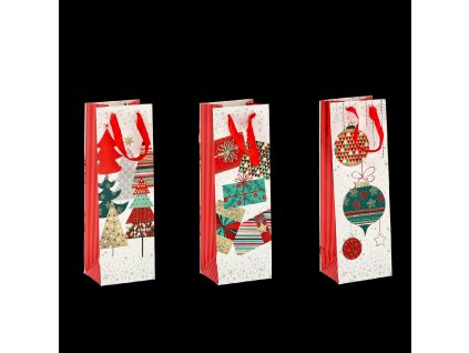 VIANOČNÁ DARČEKOVÁ TAŠKA NA VÍNO 36 x 12 x 10 CM bal=12ks *0757