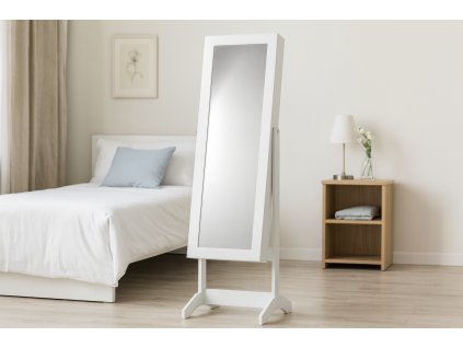 SKRINKA NA ŠPERKY SO ZRKADLOM BIELA 34 x 35,5 x 140 cm *5799