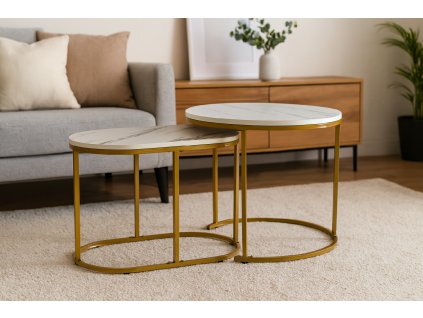 DVOJDIELNY KAVOVÝ STOLÍK MARMOROVÝ KRUHOVÝ + OVÁLNY *1466