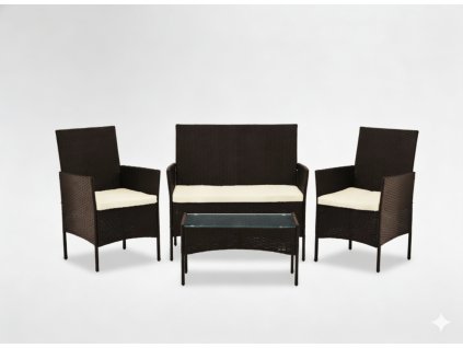 SÚPRAVA RATTANOVÉHO NÁBYTKU (SOFA, 2 KRESLÁ, STOLÍK) HNEDÁ + KRÉMOVÁ. POD. *1408