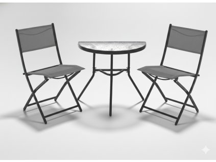 SÚPRAVA BALKÓNOVÉHO NÁBYTKU - STÔL POLOVICA + 2 SKLADACIE STOLIČKY - SIVÁ *7149