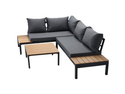 SÚPRAVA HLINÍKOVÉHO NÁBYTKU (ROHOVÁ POHOVKA + STOLÍK) SIVÁ + SIVÉ VANKÚŠE *8137