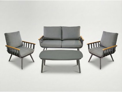 SÚPRAVA HLINÍKOVÉHO NÁBYTKU ( POHOVKA + 2 KRESLÁ + STOLÍK ) SIVÁ + SIVÉ VANKÚŠE *8151