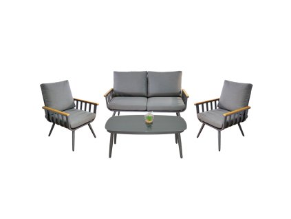 SÚPRAVA HLINÍKOVÉHO NÁBYTKU ( POHOVKA + 2 KRESLÁ + STOLÍK ) SIVÁ + SIVÉ VANKÚŠE *8151