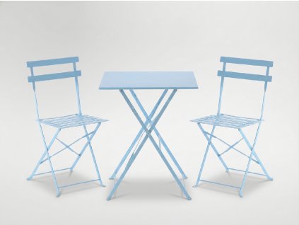 MODRÁ SADA ZÁHRADNÉHO NÁBYTKU (ŠTVORCOVÝ STÔL + 2 STOLIČKY) *5158