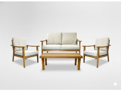 SÚPRAVA HLINÍKOVÉHO NÁBYTKU "TIRANA" (POHOVKA + 2 KRESLÁ + STOLÍK) BÉŽOVÁ + BÉŽOVÉ VANKÚŠE *9538