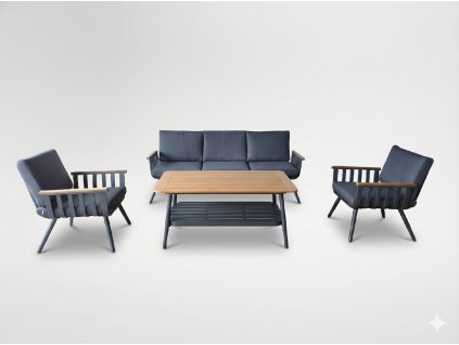 SÚPRAVA HLINÍKOVÉHO NÁBYTKU (3-OS. SEDAČKA + 2 KRESLÁ + STOLÍK) SIVÁ + SIVÉ VANKÚŠE *9415