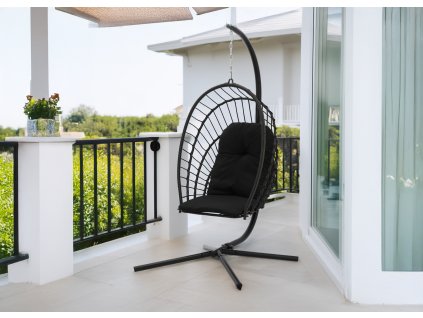 ZÁVESNÉ SKLADACIE KRESLO ERIS ČIERNE, VANKÚŠ - ČIERNY, RÁM - ČIERNY *0916