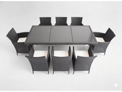 SÚPRAVA RATTANOVÉHO NÁBYTKU (STÔL + 8 STOLIČIEK) HNEDÁ + BÉŽ. POD. *1685