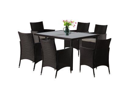 RATANOVÝ NÁBYTKOVÝ SET (STÔL + 6 STOLIČIEK) HNEDÁ + BÉŽOVÁ POD. *1692