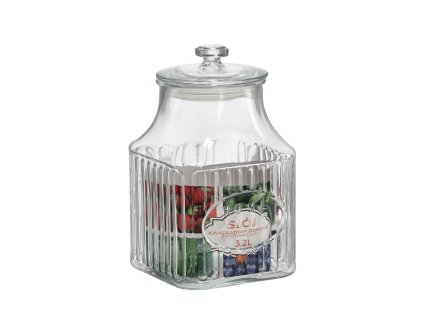OZDOBNÝ ŠTVORCOVÝ SKLENENÝ DŽBÁN 3,2L SO SKLENENOU POKRIEVKOU *0871