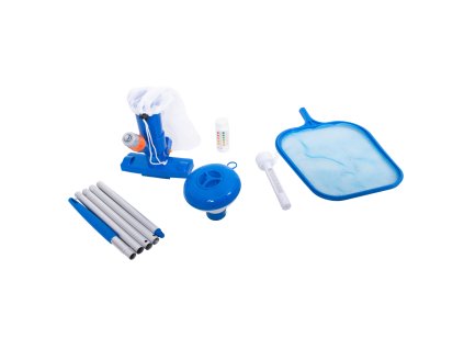 VEĽKÁ SADA NA ČISTENIE BAZÉNA (DÁVKOVAČ, TEPLOMER, TESTER PH, VYSÁVAČ, SIEŤKA, TYČ) *2937