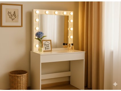 TOALETNÝ STOLÍK NA MEJKAP BIELY S OSVETLENÍM 80 x 40 x 140 CM *9452