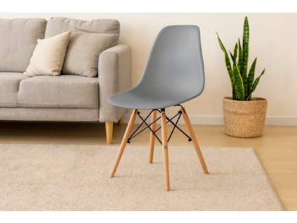 MODERNÁ STOLIČKA NA DREVENÝCH NOHÁCH - SIVÁ *7820