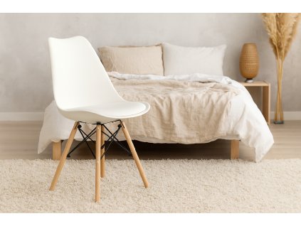 PLASTOVÁ STOLIČKA NA DREVENÝCH NOHÁCH S VANKÚŠOM - BIELA *2936