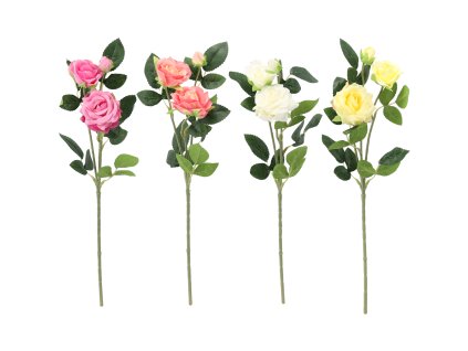 UMELÁ VETVIČKA - RUŽA S TROMI KVETMI 38 CM MIX FARIEB