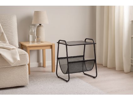 BOČNÝ STOJÁN S DRŽIAKOM NA NOVINY 40 x 40 x 55 CM ČIERNY *1197