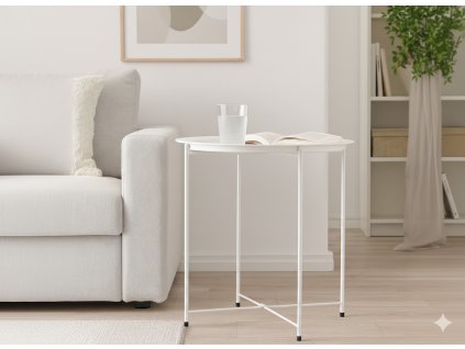 OKRÚHLY KÁVOVÝ STOLÍK 47 x 47 x 50,5 CM BIELY *1074