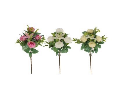 UMELÁ VETVA - KYTICA RUŽÍ A LÍLIÍ 43 CM MIX FARIEB