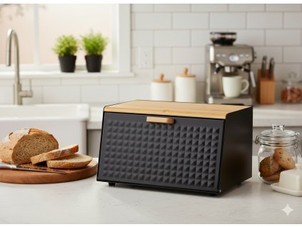 CHLEBNÍK HIBISCO - SMALTOVANÝ S BAMBUSOVÝM VEKOM 35,5 x 17 x 19,5 CM ČIERNY *8879