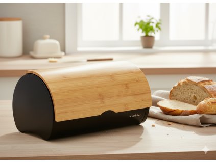 CHLEBNÍK SABROSO - SMALTOVANÝ S BAMBUSOVÝM VEKOM 38 x 25 x 18 CM ČIERNY *8893