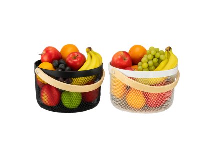 KOŠÍK NA OVOCIE 25 x 25 x 17,5 CM OKRÚHLY S RUKOVÄŤOU MIX 2 FARIEB BIELA/ČIERNA *9097