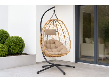 SKLADACIA ZÁVESNÁ KRESLO BÉŽOVÁ, VANKÚŠ - BÉŽOVÝ, RÁM - ČIERNY *9100