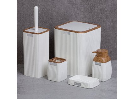 ŠTVORCOVÁ KÚPEĽŇOVÁ SADA 5 PRVKOV BIELA / DREVO *5013