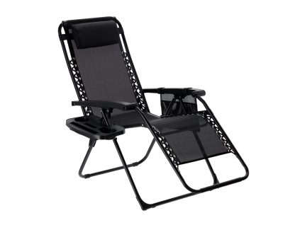 SKLADACIA ZÁHRADNÁ LEŽADLO "ZERO GRAVITY" S OPIERKOU NA HLAVU, VRECKOM A STOJANOM ČIERNA 65 x 176 x 110 CM *2589