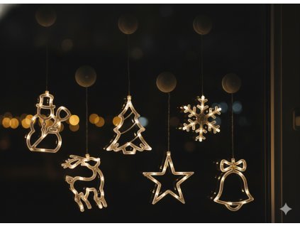 VIANOČNÁ OKENNÁ DEKORÁCIA LED S PRÍSAVKOU NA BATÉRIE 10L MIX 6 VZOROV *4017