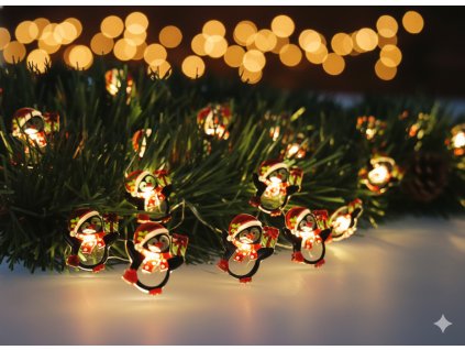 LED SVETELNÁ REŤAZ PINGVÍNY 20 L NA BATÉRIE