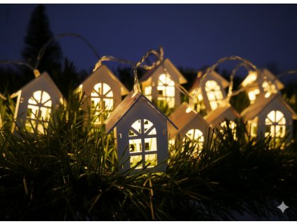 LED SVETELNÁ REŤAZ BIELE DOMČEKY 10 L NA BATÉRIE *4222