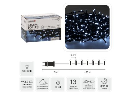 LED SVETLÁ 500L STUDENÁ BIELA, DĹ. 3 + 25 M VNÚT/EXTERIÉR *9577