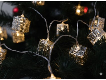 LED SVETELNÁ REŤAZ STRIEBORNÉ DARČEKY 10 L TEPLÁ BIELA *0962