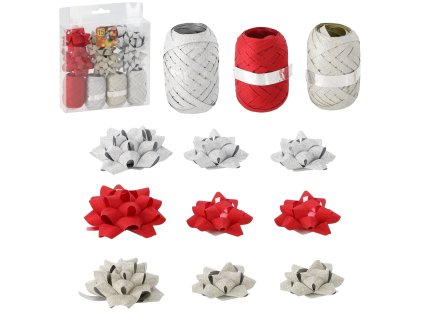 SÚPRAVA NA BALENIE DARČEKOV - ZLATÁ / ČERVENÁ / STRIEBORNÁ (4 STUHY + 11 MAŠLIČIEK) *7625