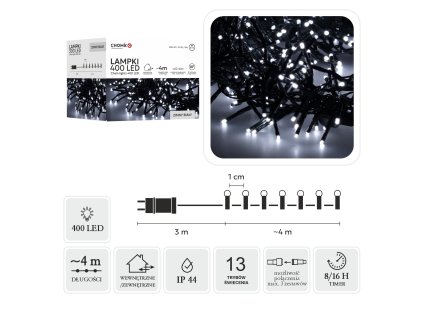 LED KLASTROVÉ SVETLÁ 400L STUDENÁ BIELA, DL. 3 + 4 M VNÚTOR/VONKU *8158