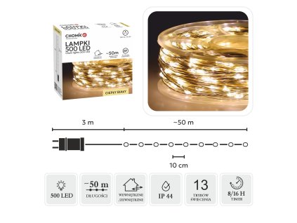 LED SVETIELKA DRÔTIKY NA CIEVKE 500L TEPLO BIELA, DĹ. 3 + 50 M *8523