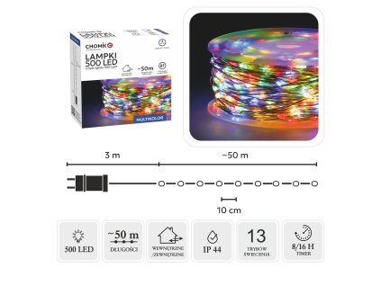 LED LAMPY NA DRÔTENOM KÁBLI NA CIEVKE 500L MULTIFAREBNÉ, DL. 3 + 50 M *8547