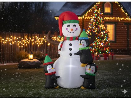Nafukovací snehuliak s tučniakmi LED 190 cm *0394