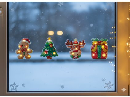 VIANOČNÁ GÉLOVÁ LED NÁLEPKA - TEPLO BIELA MIX VZOROV bal=12ks *1728