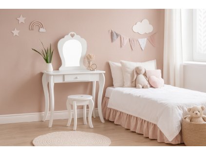 MALÝ KOZMETICKÝ TOALETNÝ STOLÍK BIELY SO ZRKADLOM + TABURETKA *2657